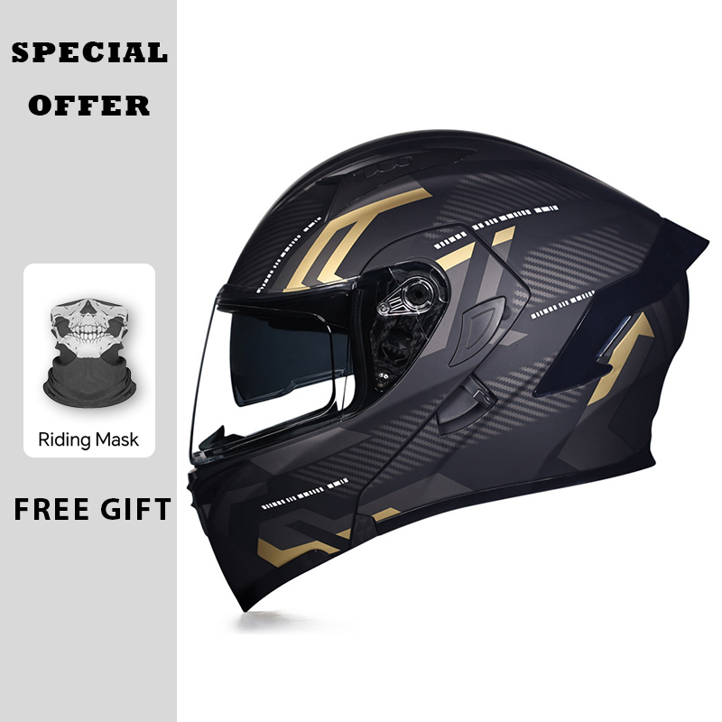 Dual Visor Motorcycle Racing Helmet - DOT المعتمدة دراجة نارية الوجه حتى