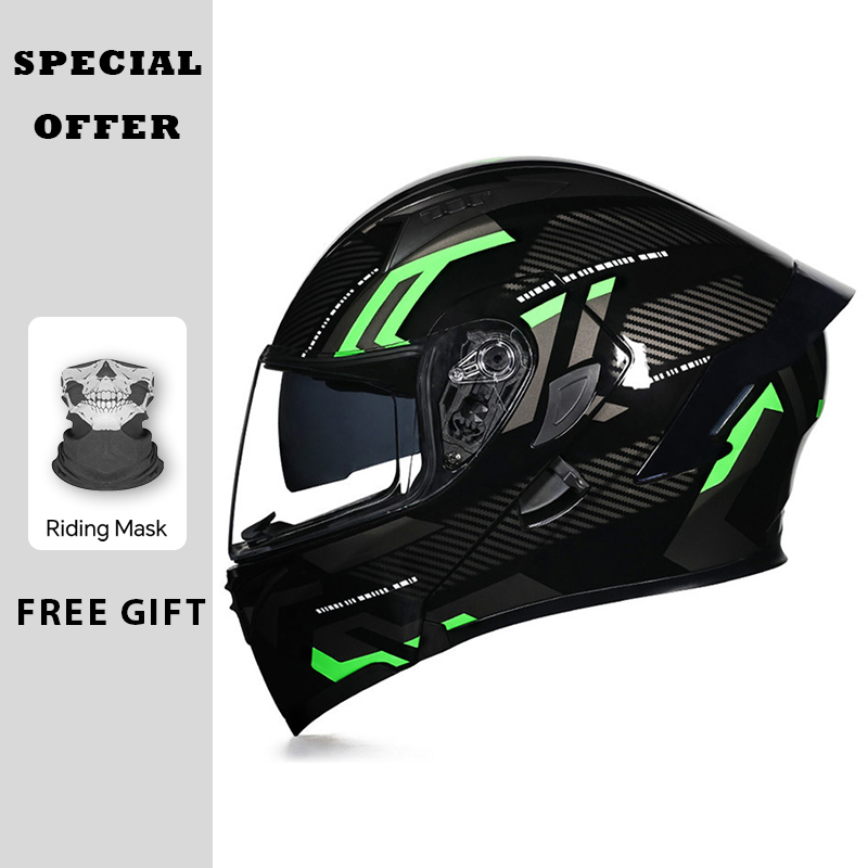DOT المعتمدة دراجة نارية الوجه - مراجعة Dual Visor Motorcycle Racing Helmet وسعره