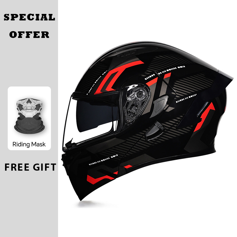DOT المعتمدة دراجة نارية الوجه - مراجعة Dual Visor Motorcycle Racing Helmet وسعره